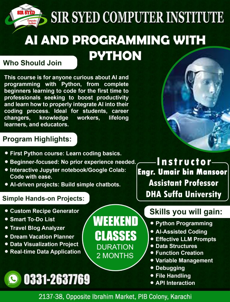 AI & Programming with Python Course 2025 at Sir Syed Computer Institute PIB Colony, Karachi