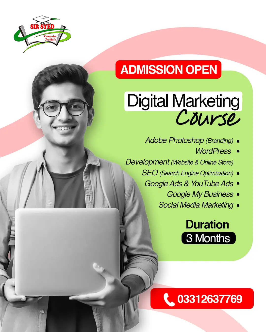 Digital Marketing Course admission open at Sir Syed Computer Institute – learn SEO, Google Ads, WordPress development, and social media marketing in Karachi